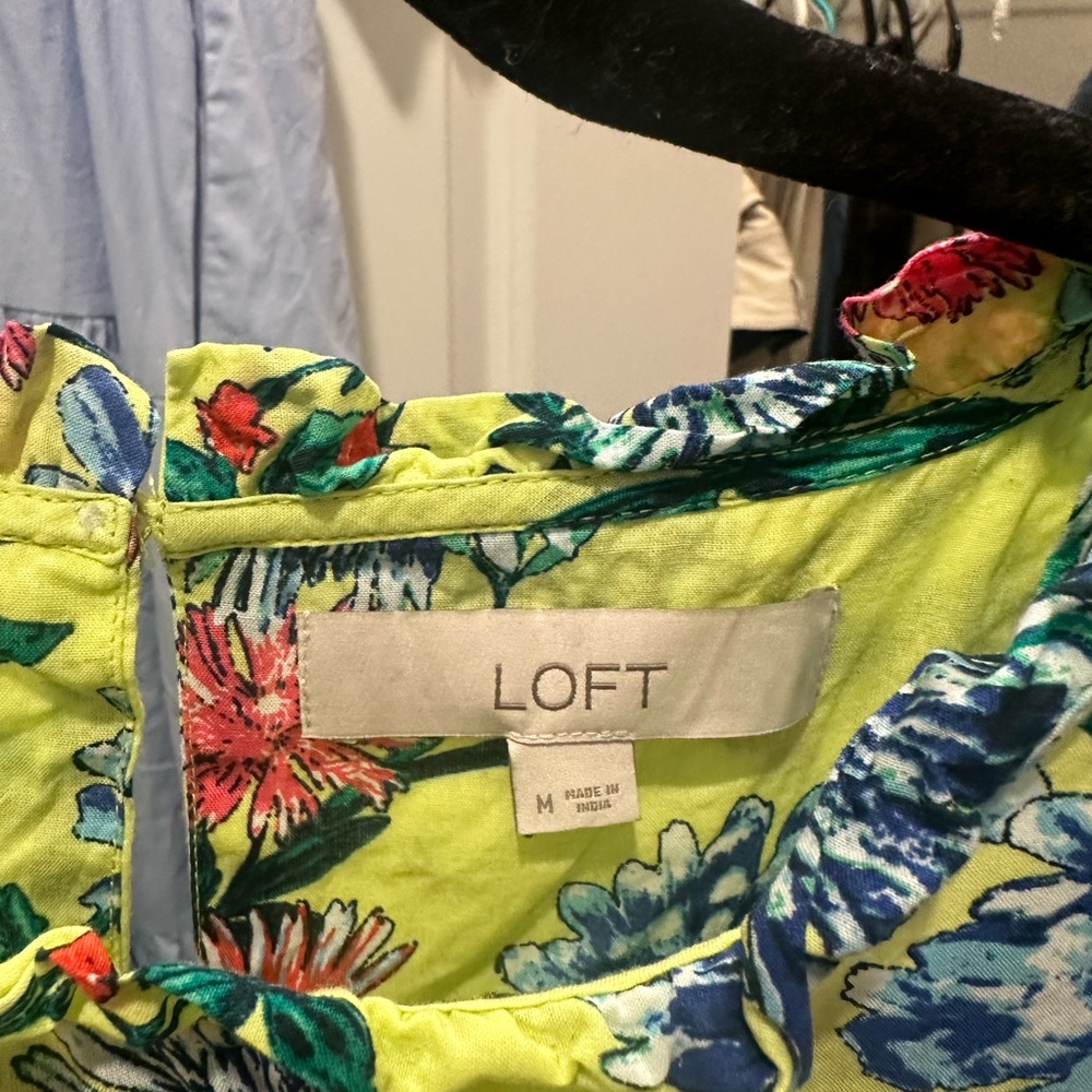 LOFT Multicolor Floral Top with Ruffles